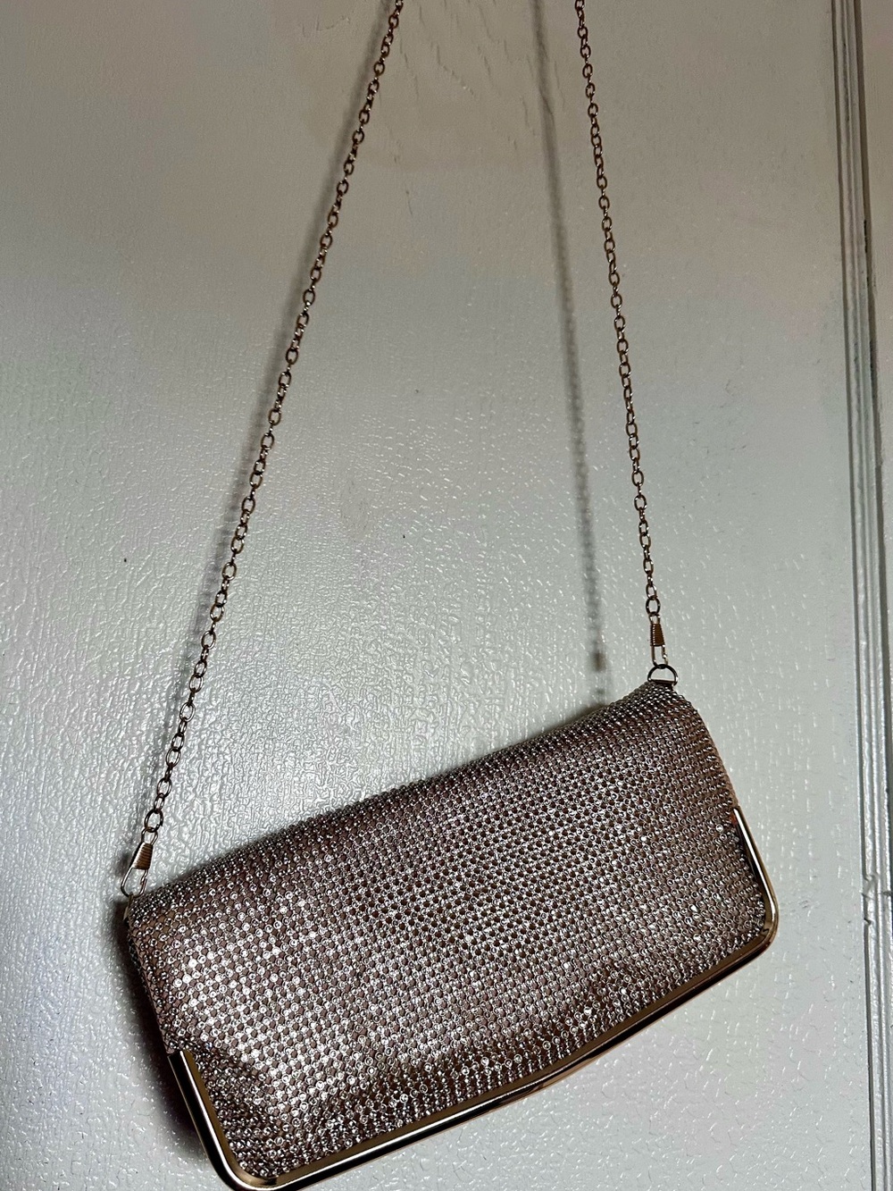 DSW Metallic Rose Gold Chain Clutch